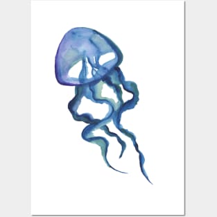 Cute Blue Watercolor Jellyfish Posters and Art